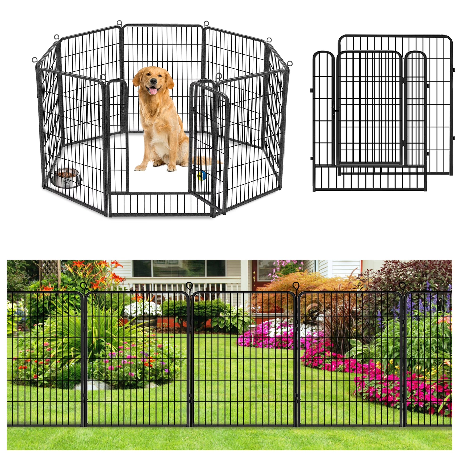 Jhsomdr Decorative Garden Fence 10 Panels Animal Barrier Fence 40" Height Metal No Dig Fence for Yard Patio
