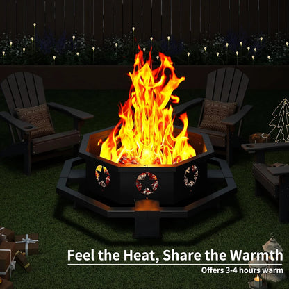 45 inch Extra Large Fire Pit, Outdoor Wood Burning Fire Pit for Outside Octagonal Heavy Duty Firepit for Camping, Backyard, Patio, Black