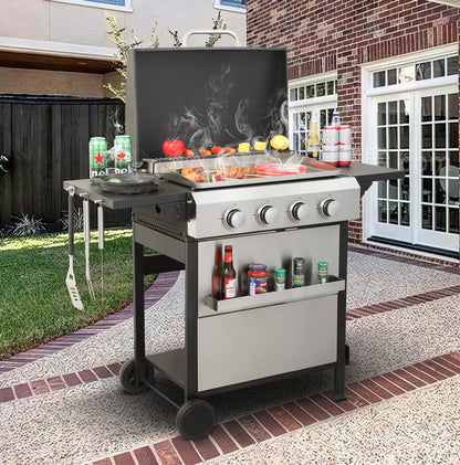 HighSound 2-Burner Propane Gas Grill, 24600 BTU Patio Garden Barbecue Grill with Stainless Steel Tray, Wire Enamel Cooking Grids & Foldable Shelves, Black