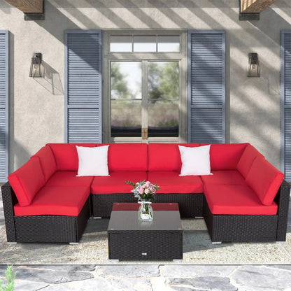 Kinbor 7Pcs Outdoor Patio PE Rattan Wicker Sofa Sectional Furniture Set with Cushion, Gray