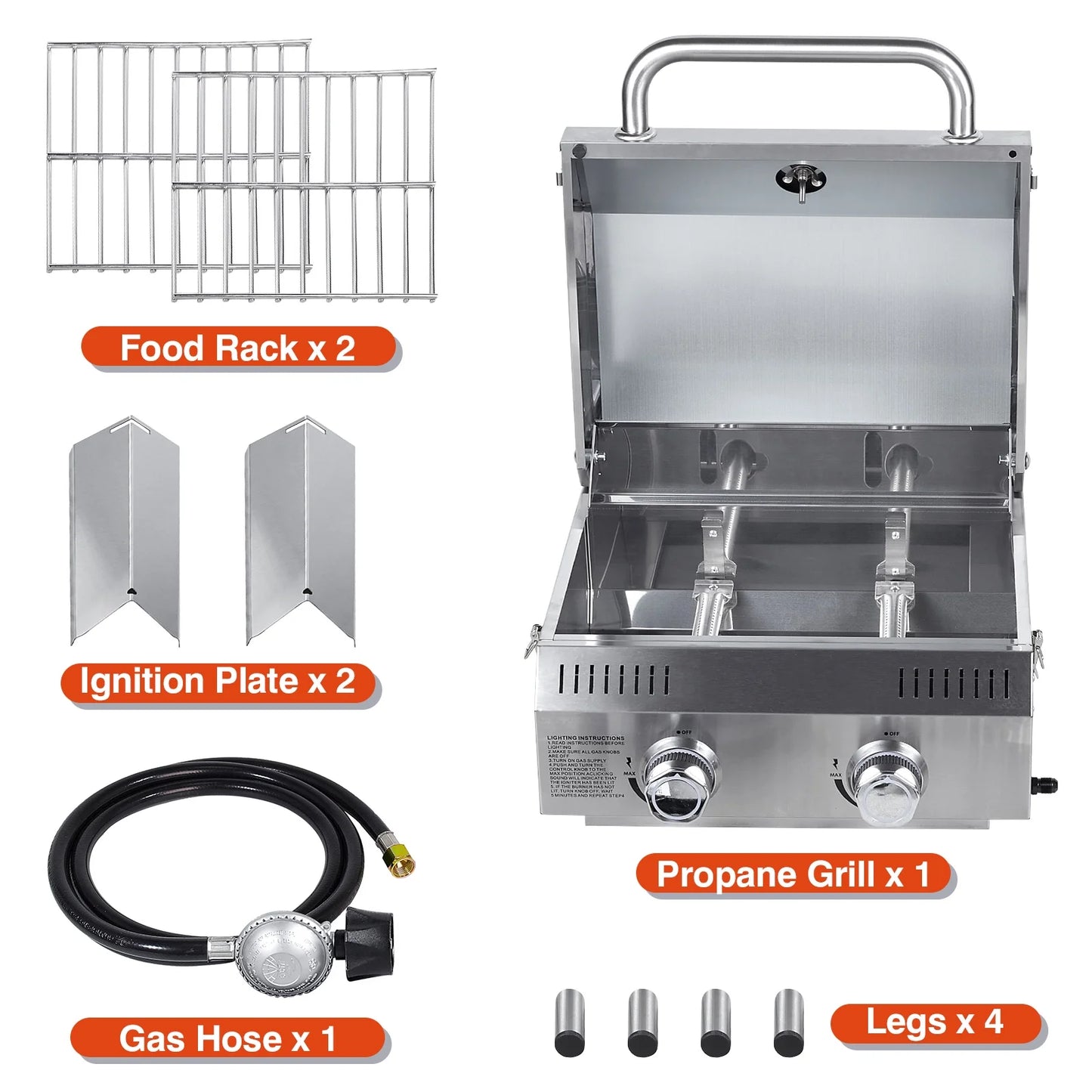 Portable 2-Burner Tabletop Propane Grill for Patio, 20,000 BTU, Stainless Steel, Camping & Tailgating