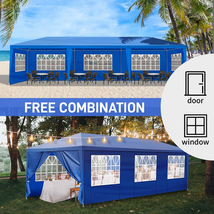 10'x30' Patio Wedding Gazebo, Outdoor Party Tent with 8 Removable Sidewalls, Waterproof Canopy Blue