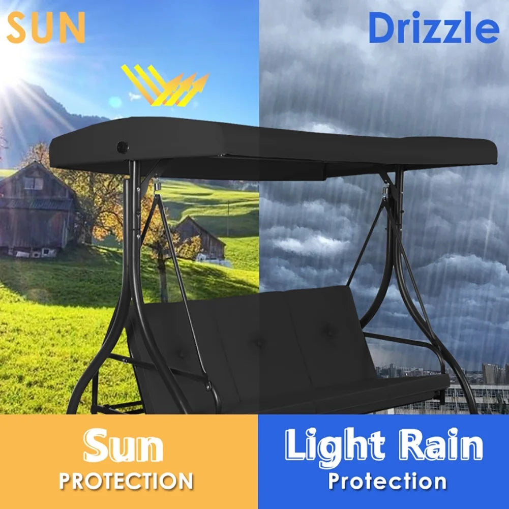 GVN 3 Seats Converting Outdoor Swing Canopy Hammock with Adjustable Tilt Canopy-Black, Porch Swing Hanging Bench, Outdoor Swing Bench for Patio, Yard, Garden