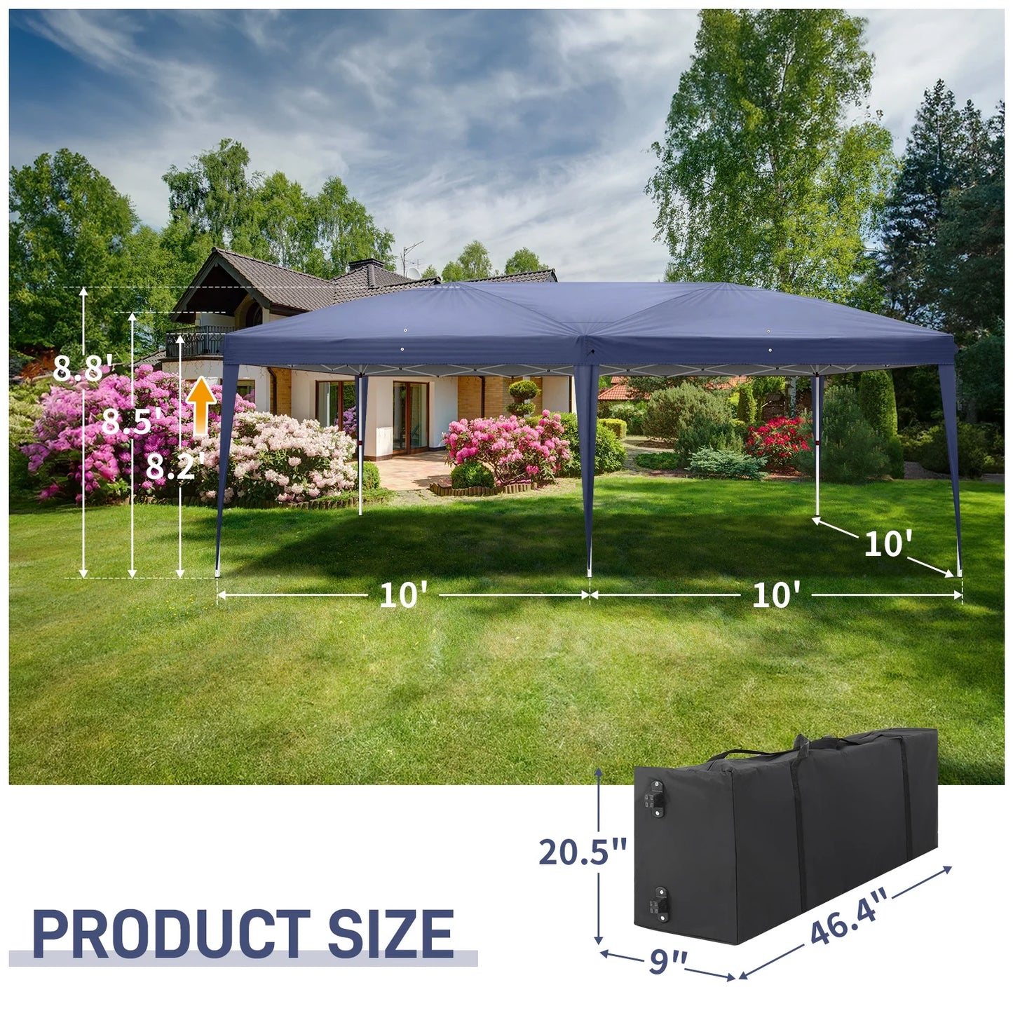 UBesGoo Ez Pop Up Patio Canopy Tent Gazebo Outdoor Party with 6 Sidewalls 10 x 20 ft Blue