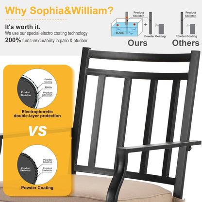 Sophia & William Set of 2 Outdoor Patio Dining Chairs Metal Swivel Chairs with Beige Cushions