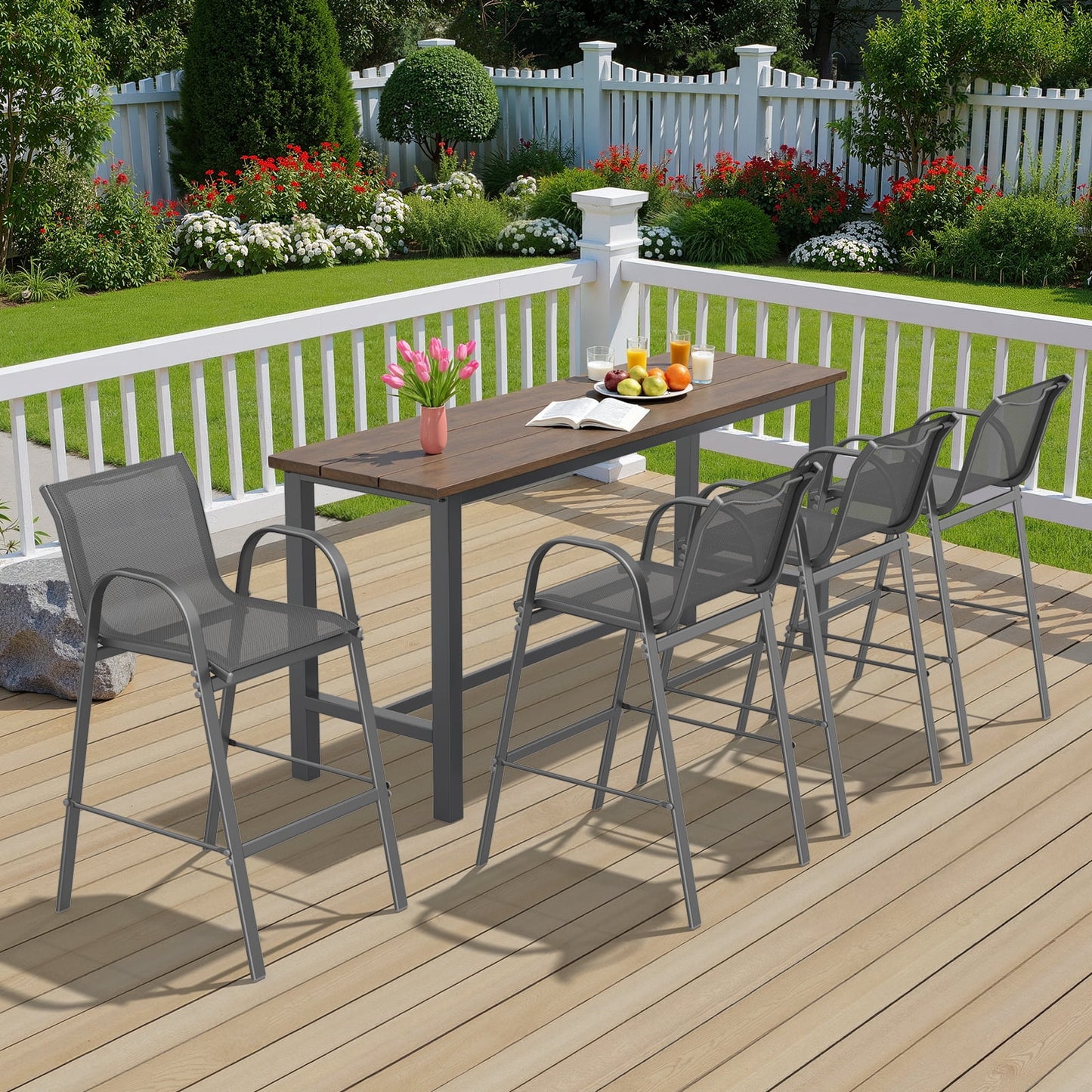 Dovov Outdoor Bar Stools Set of 4, Patio Bar Height Stool Outdoor Textilene Bar Chairs All Weather Patio Barstools for Garden Poolside Backyard Balcony Porch Lawn Deck, Gray