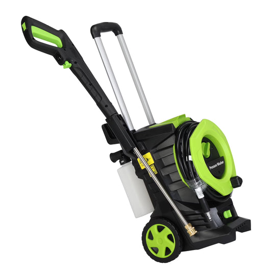 Yardmaster Electric Pressure Washer, 3380 PSI, Max. 2 GPM Power Washer w/16' Hose, 4 Quick Connect Nozzles, Foam Cannon, Portable to Clean Patios, Cars, Fences, Driveways