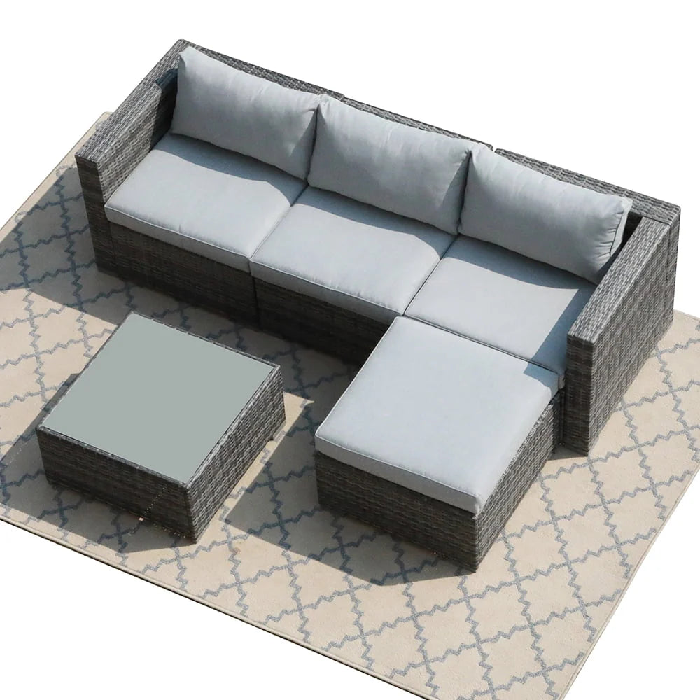 Patiorama 5-Piece Patio Furniture Set, Outdoor Sectional Conversation Set, All-Weather Grey PE Wicker with Light Grey Cushions, Backyard Porch Garden