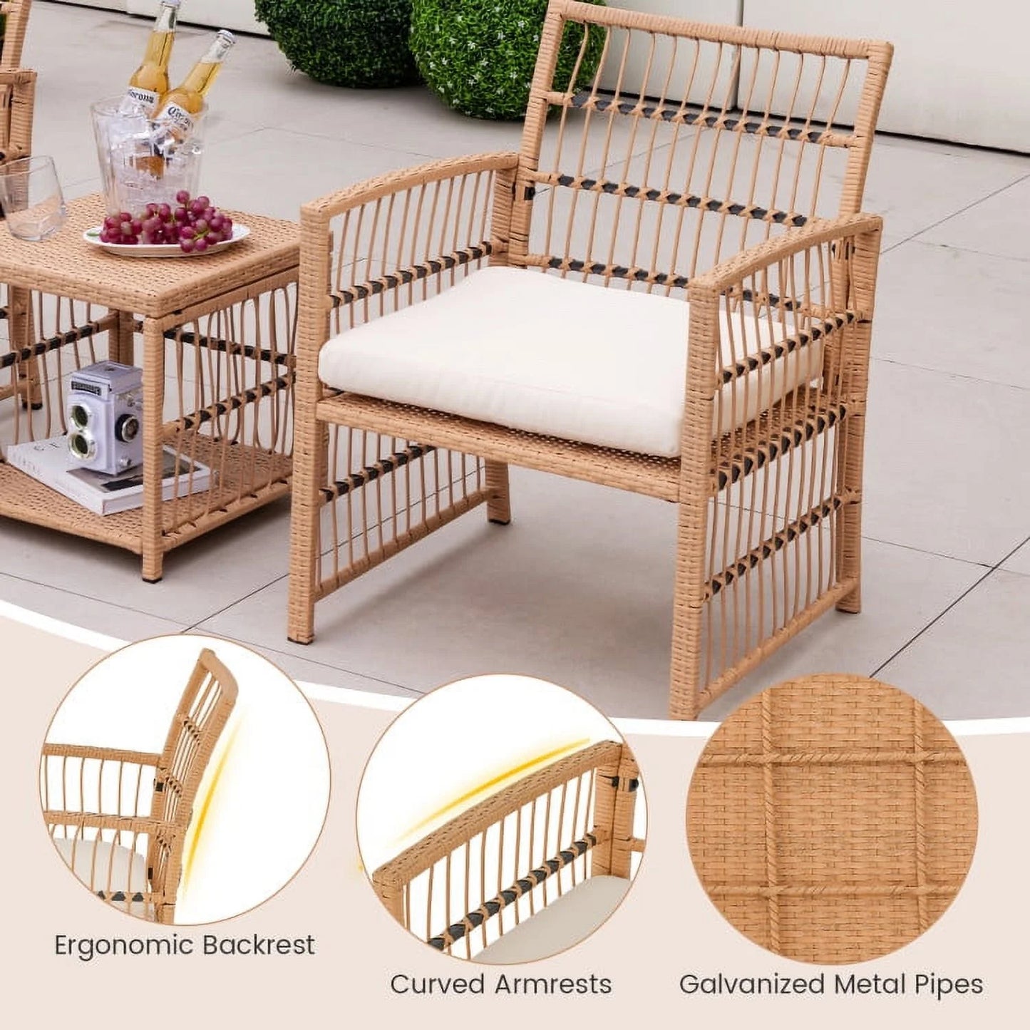 Resenkos 5 Piece Patio Wicker Sofa Set, Small Patio Conversation Furniture Set with Seat and Back Cushions-Natural