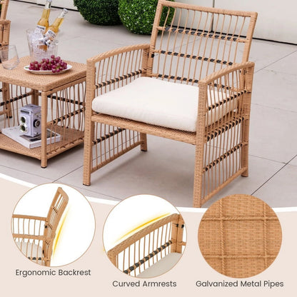 Resenkos 5 Piece Patio Wicker Sofa Set, Small Patio Conversation Furniture Set with Seat and Back Cushions-Natural