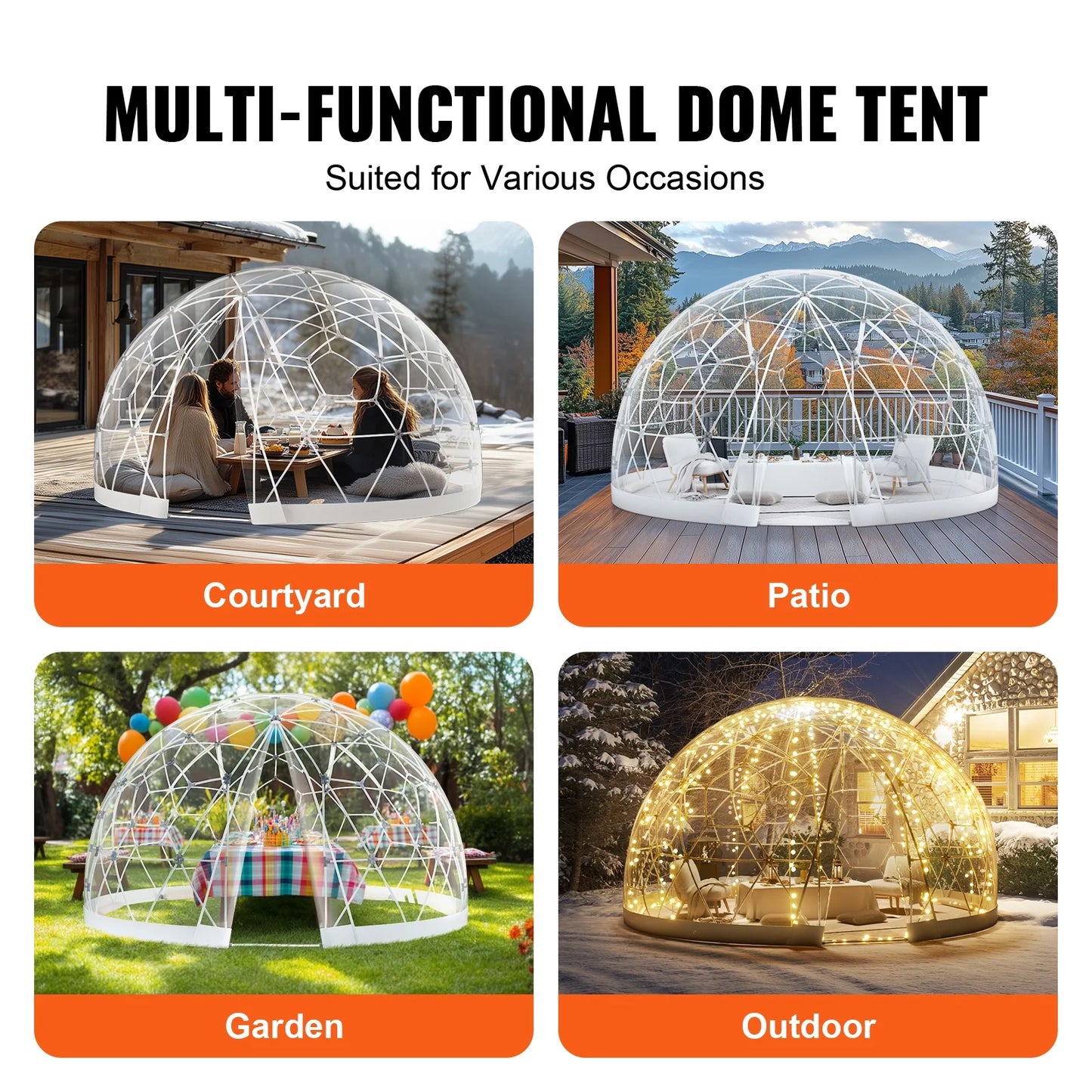 KFFKFF Dome Bubble Tent, 9.5FT Dual Cover (Clear & Light Yellow), Outdoor Spherical Shelter, Enhanced Garden Igloo, Weatherproof Pod for Camping, Patio, Outdoor Dining, Backyard Gatherings