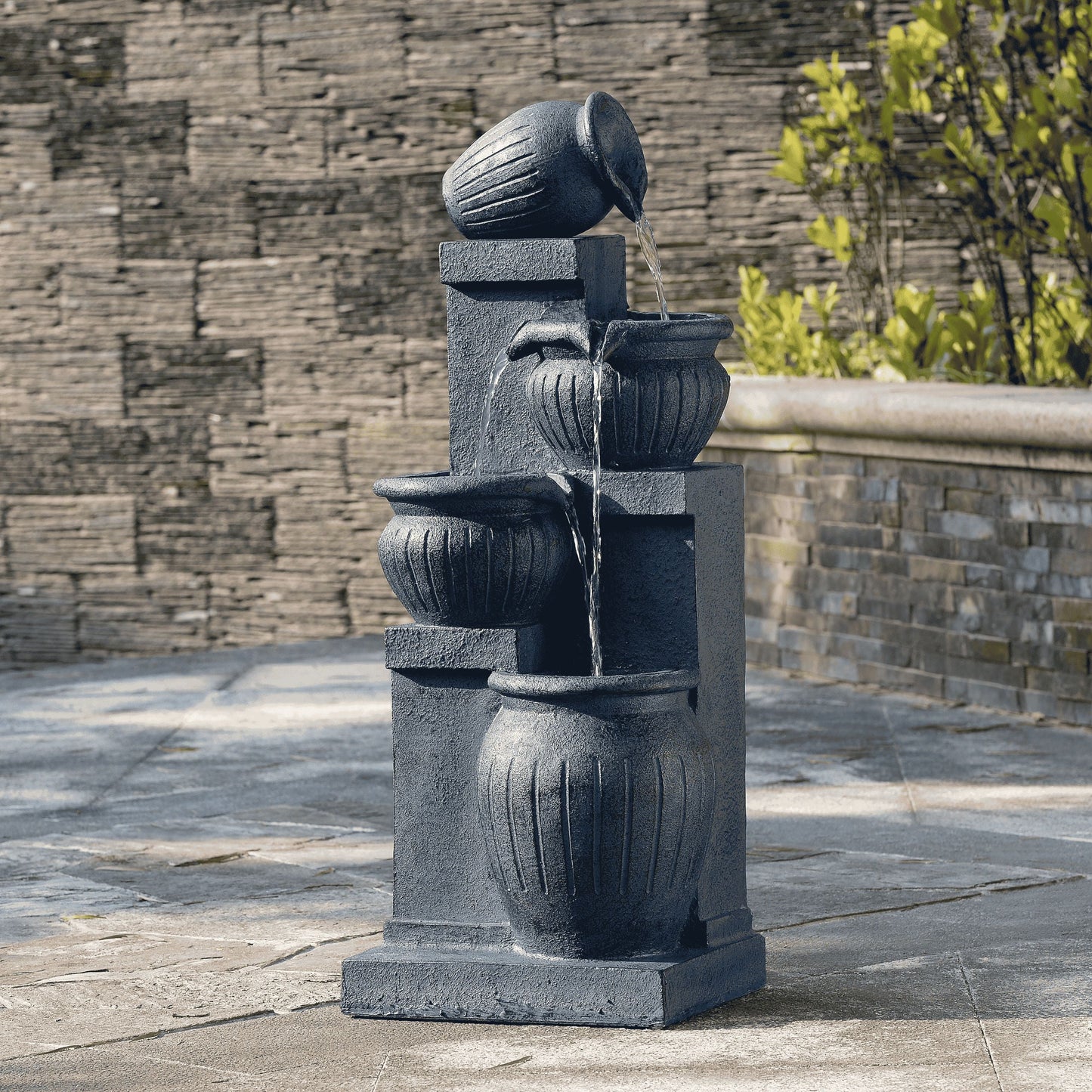 Teamson Home Outdoor Water Fountain with LightsC 4-Tier Cascading Bowl Design with LED Light & Solar Pump, Solar-Powered Water Fountain Outdoor Garden, Yard, or Patio Dcor, Navy Blue