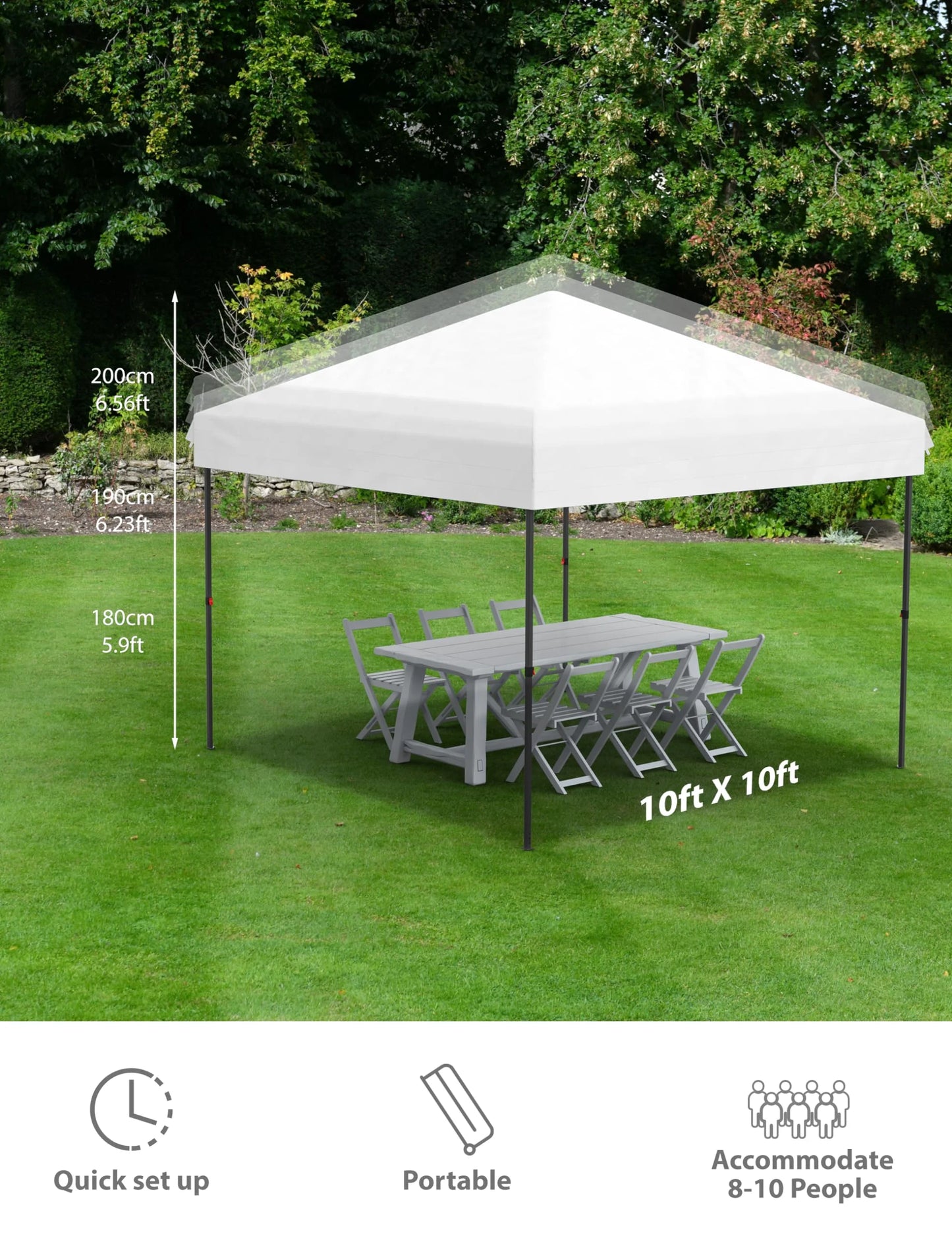 Pinypikaka 10x10 Ft Pop up Canopy Tent with 210D Oxford Fabric, Instant Portable Shelter with 4Pcs Sidewalls 4 Sandbags for Patio Outdoor Activities