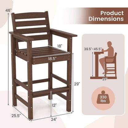 Gymax Patio Bar Stools Set of 4 Tall Adirondack Chair w/Backrest Armrests & Footrests Brown