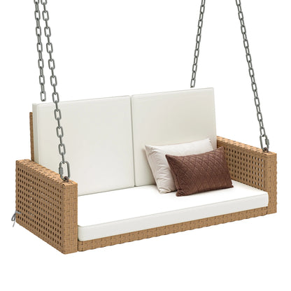 Craftian 2-Person Patio Hanging Porch Swing Rattan 800LBS Swing Bench w/Cushions