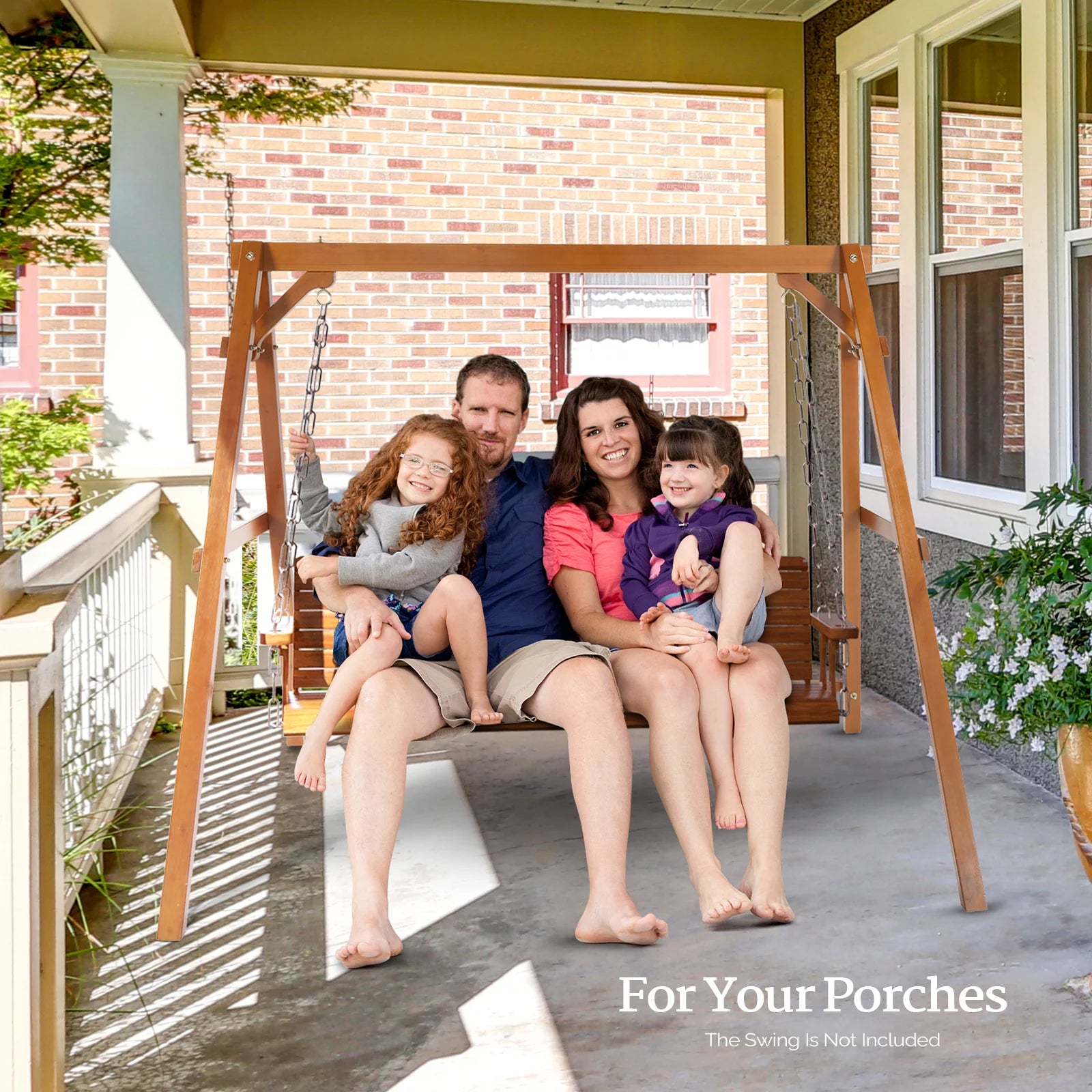 VINGLI Heavy Duty Patio Porch Swing Stand Support 660 LBS A-Frame Design, Solid Fir Wood, 5FT Brown