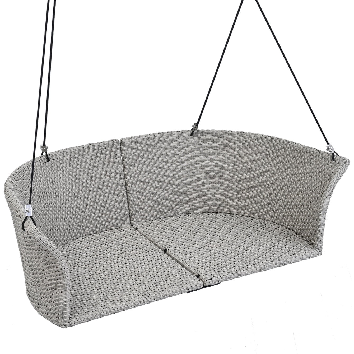 2-Person Porch Swing, 51.9" Patio Swing, Rattan Woven Porch Swings Outdoor with Ropes, Gray Wicker and 2 Back Cushions Capacity 500lbs for Garden, Balcony, Living Room