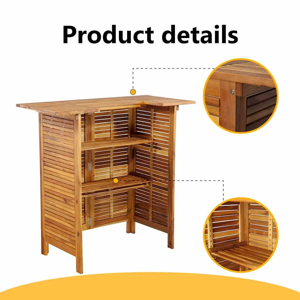 vidaXL 43.3? Solid Acacia Wood Patio Bar Table with Storage, Brown