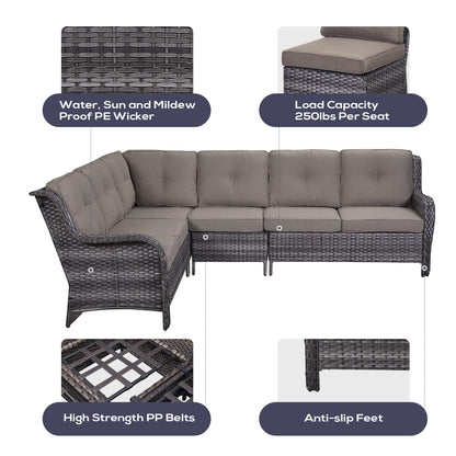 Gymojoy 2-Piece Outdoor Patio Furniture Set, L-Shaped Sectional Sofa, All-Weather PE Wicker Rattan Conversation Set,Brown/Gray
