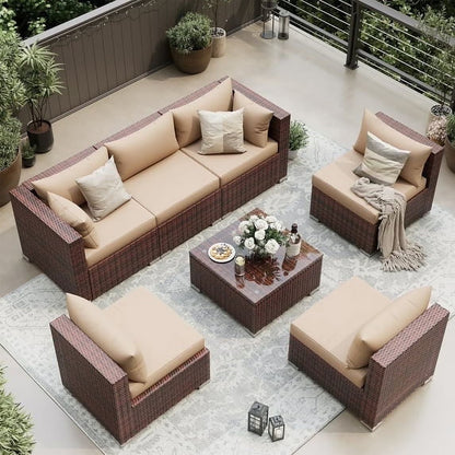 UDPATIO Patio Furniture Sets, Modular Rattan Outdoor Patio Sectional Furniture Sofa Set, Wicker Patio Conversation Set for Backyard,5PCS