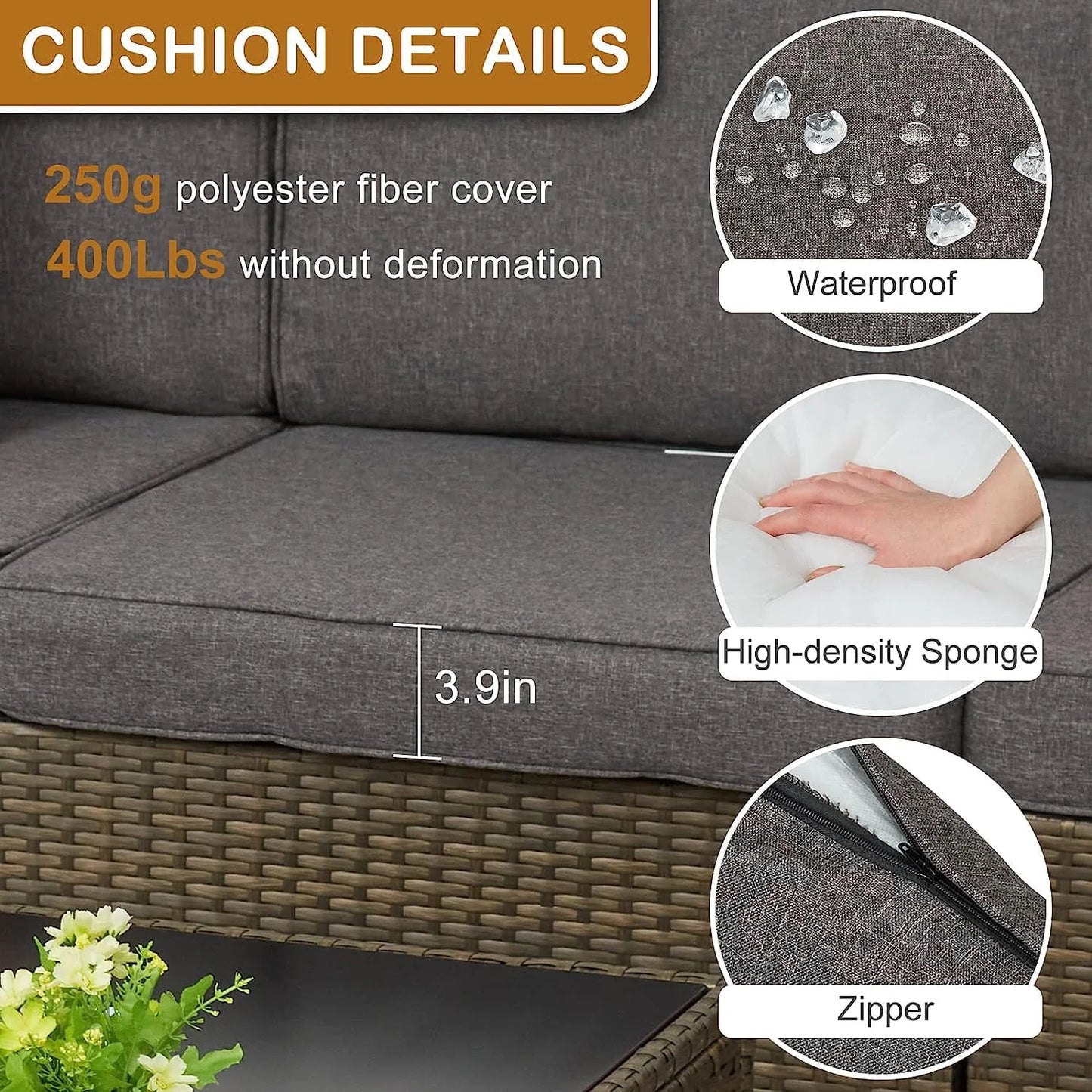 Kinbor 7pcs Outdoor Patio Furniture Set Wicker Sectional Sofa with Cushions, Gray