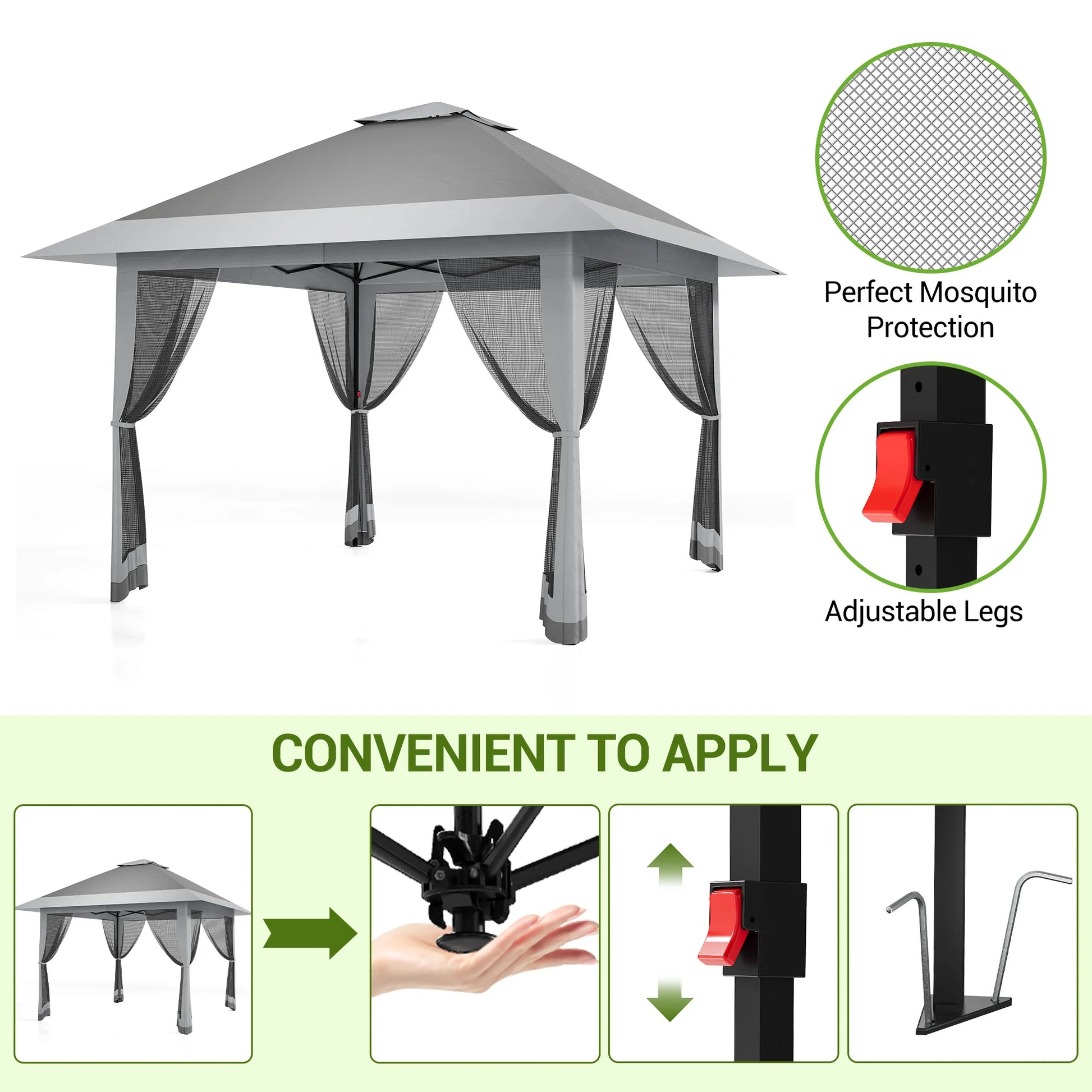 13 X 13 Pop Up Gazebo with Mosquito Netting,Outdoor Patio Gazebo,Outdoor Canopy Tent with Mosquito Netting,Backyard Tent,Olive Green + Hemp Grey