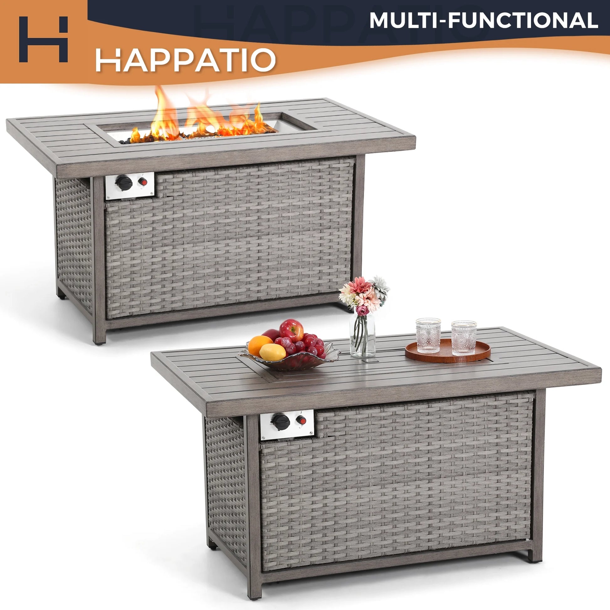 HAPPATIO 50,000 BTU Wicker and Aluminum Patio Fire Pit Table (Brown)
