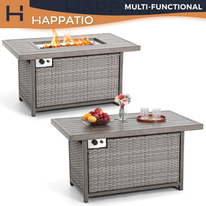 HAPPATIO 50,000 BTU Wicker and Aluminum Patio Fire Pit Table (Brown)