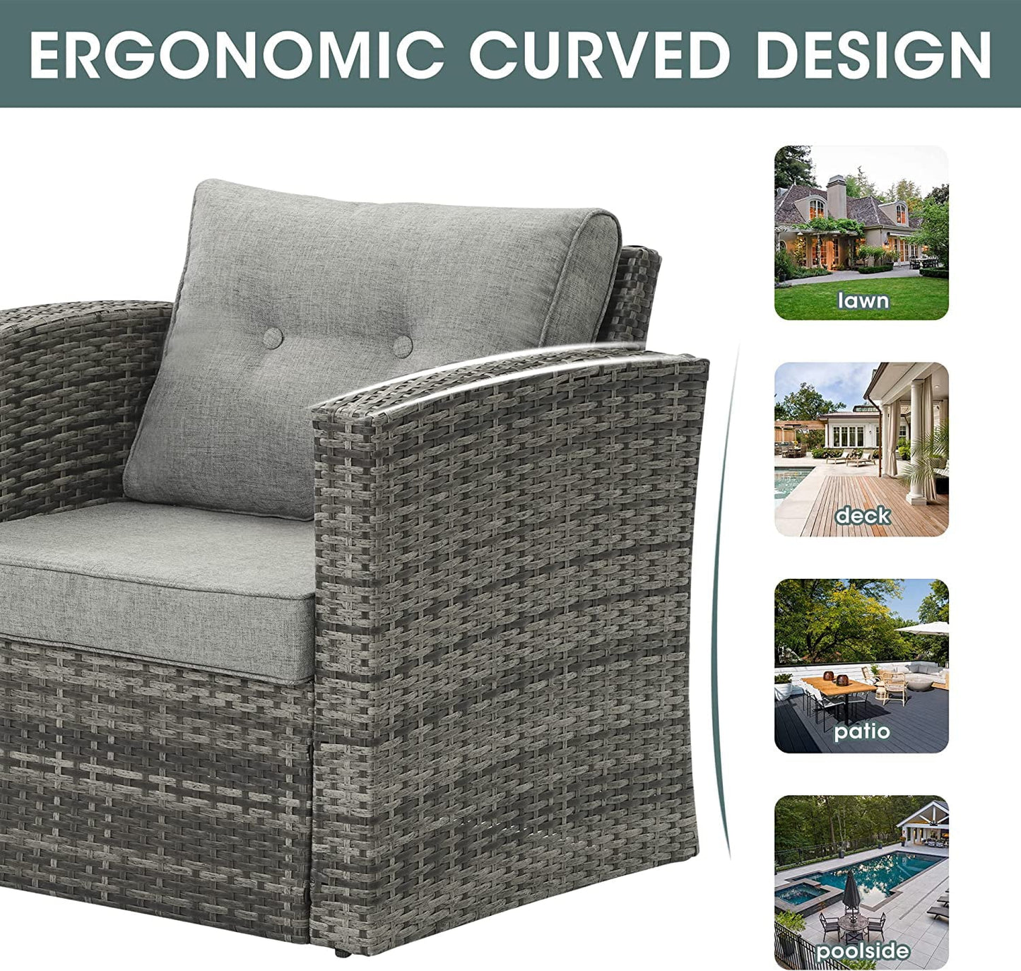 Sunvivi Patio Wicker Chair All Weather Wicker Single Armchair Rattan Sectional Sofa for Garden, Beach, Balcony and Poolside, Aluminum Frame