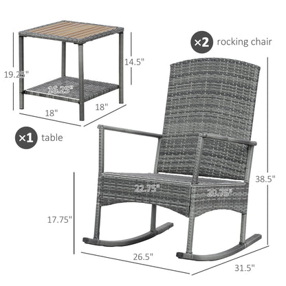 Outsunny 3Piece Wicker Rocking Chair Patio Furniture Set, Gray