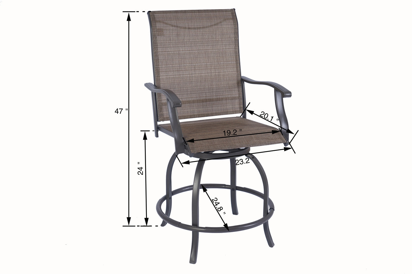 Kozyard Isabella Patio High Swivel Bar Stools/Chairs Steel Frame Outdoor Bistro Set for 2, Brown
