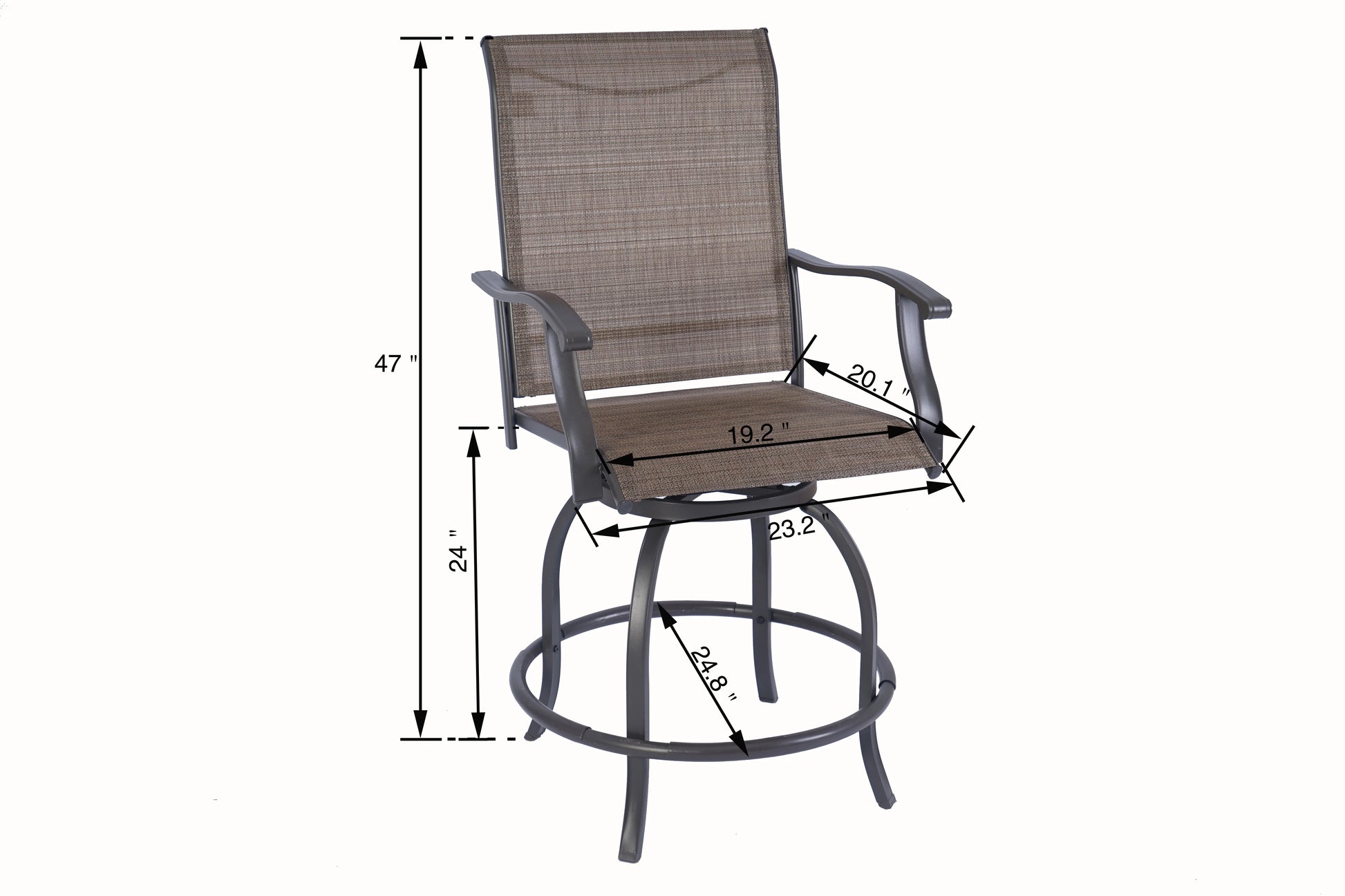 Kozyard Isabella Patio High Swivel Bar Stools/Chairs Steel Frame Outdoor Bistro Set for 2, Brown