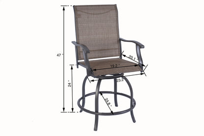Kozyard Isabella Patio High Swivel Bar Stools/Chairs Steel Frame Outdoor Bistro Set for 2, Brown