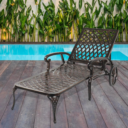 Zimtown Cast Aluminum Lounge Chair Adjustable Patio Recliner, Patio Chaise Chair, Heavy Duty Lying Bed for Garden, Poolside, Yard, Lawn, Black