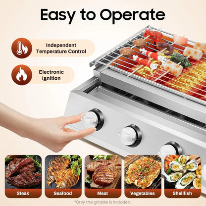 Outdoor Portable Gas Grill,3-Burner Outdoor BBQ Tabletop Cooker,Efficient Heating Gas Grill with Vertical Cooking Stainless Steel LPG Barbecue Perfect for Patio Garden Picnic Backyard Barbecue