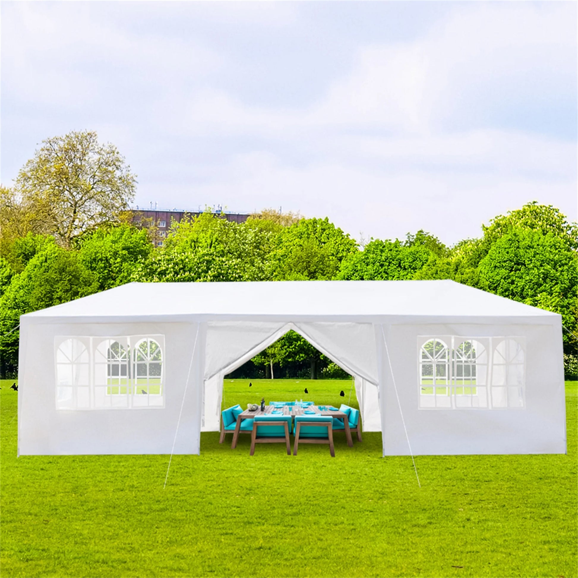 Kadyn 10'x30' Outdoor Party Tent with 8 Removable Sidewalls, Waterproof Canopy Patio Wedding Canopy, White