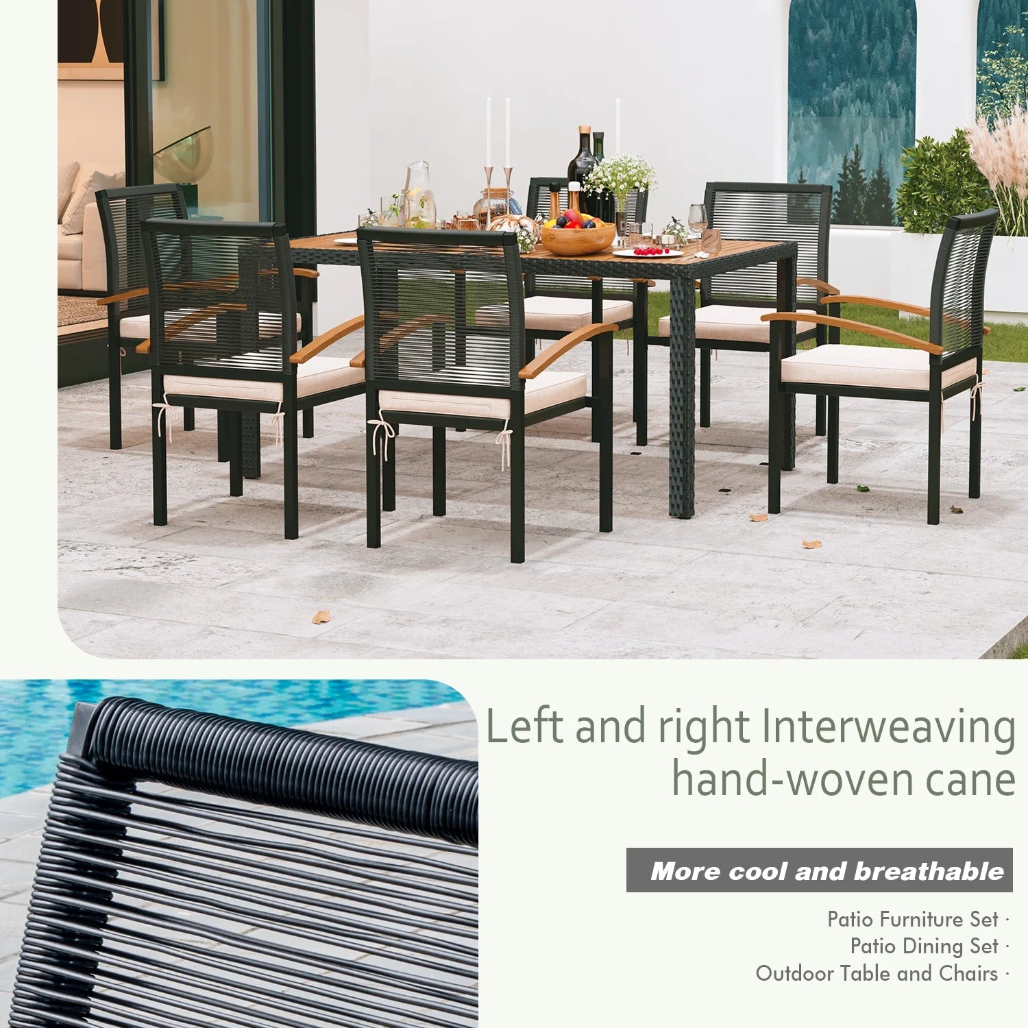 7 Pieces Outdoor Table and Chairs Outdoor Patio Furniture Set Wicker Patio Dining Sets for 6 Patio Table and Chairs Set Outdoor Furniture Set for Garden Yard Porch and Poolside