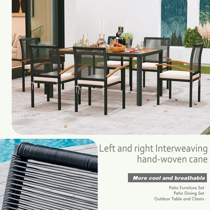 7 Pieces Outdoor Table and Chairs Outdoor Patio Furniture Set Wicker Patio Dining Sets for 6 Patio Table and Chairs Set Outdoor Furniture Set for Garden Yard Porch and Poolside