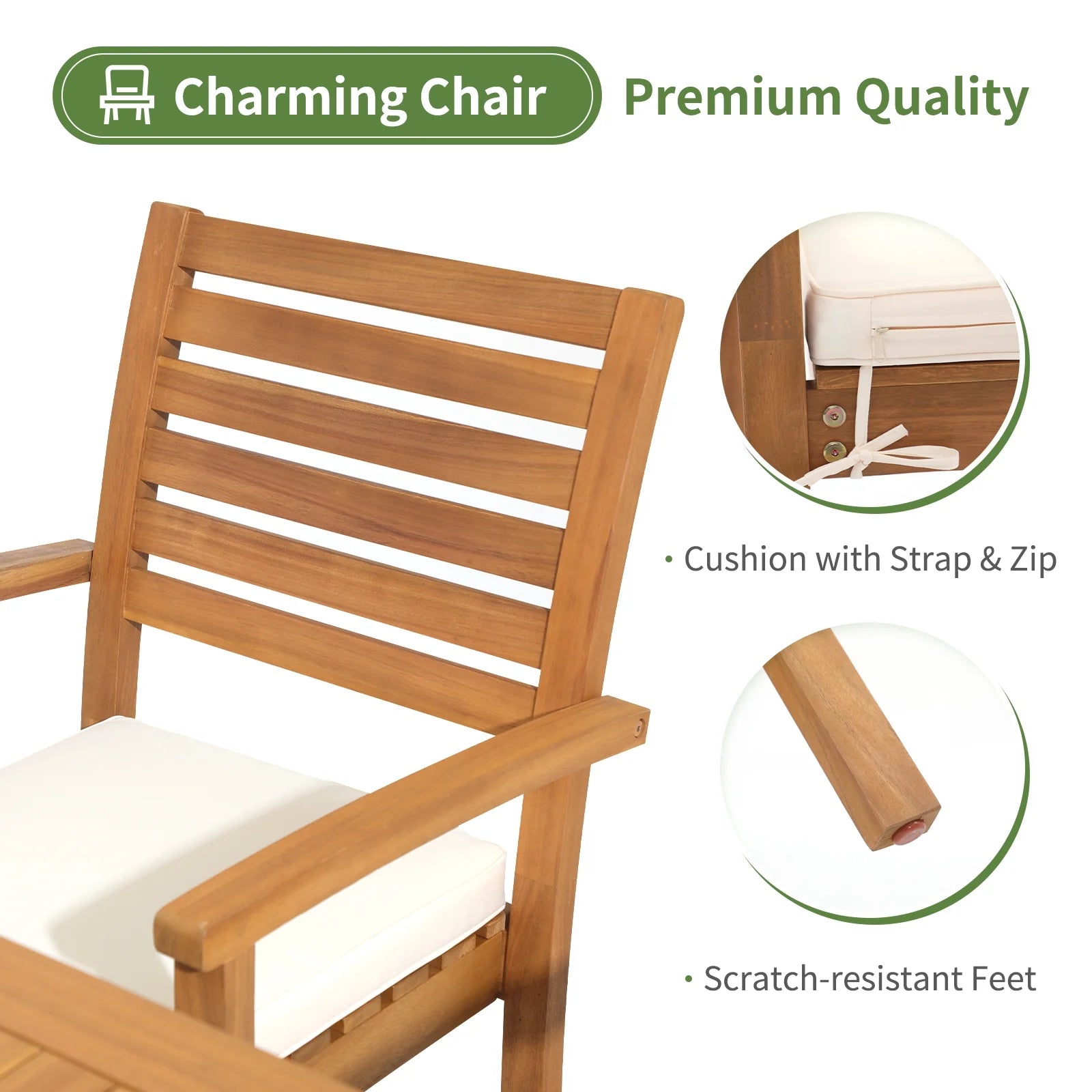 7 Piece Patio Dining Set, Outdoor Acacia Wood Furniture Set, Extendable Rectangular Table and 6 Stackable chairs w/Removeable Fabric Cushion, FSC Certified, for Deck Garden Backyard