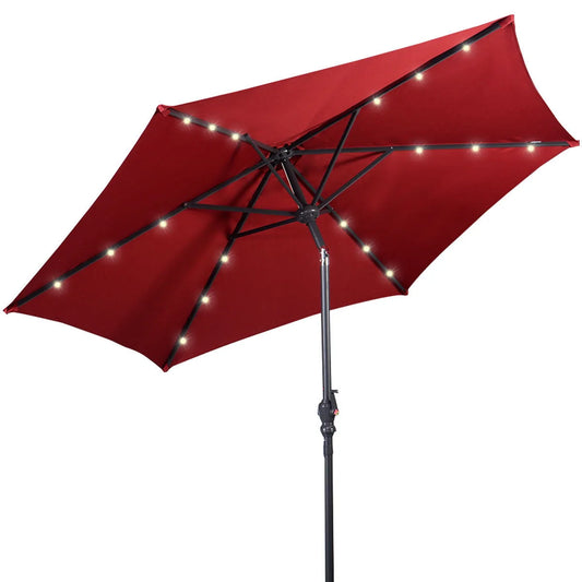 Costway 9ft Patio Solar Umbrella LED Patio Market Steel Tilt w/Crank Outdoor (Burgundy)