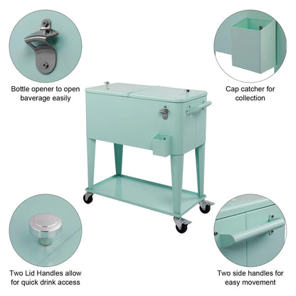 UBesGoo 80 Quart Patio Cooler Rolling Cooler Ice Chest with Shelf, Wheels and Bottle Opener Green