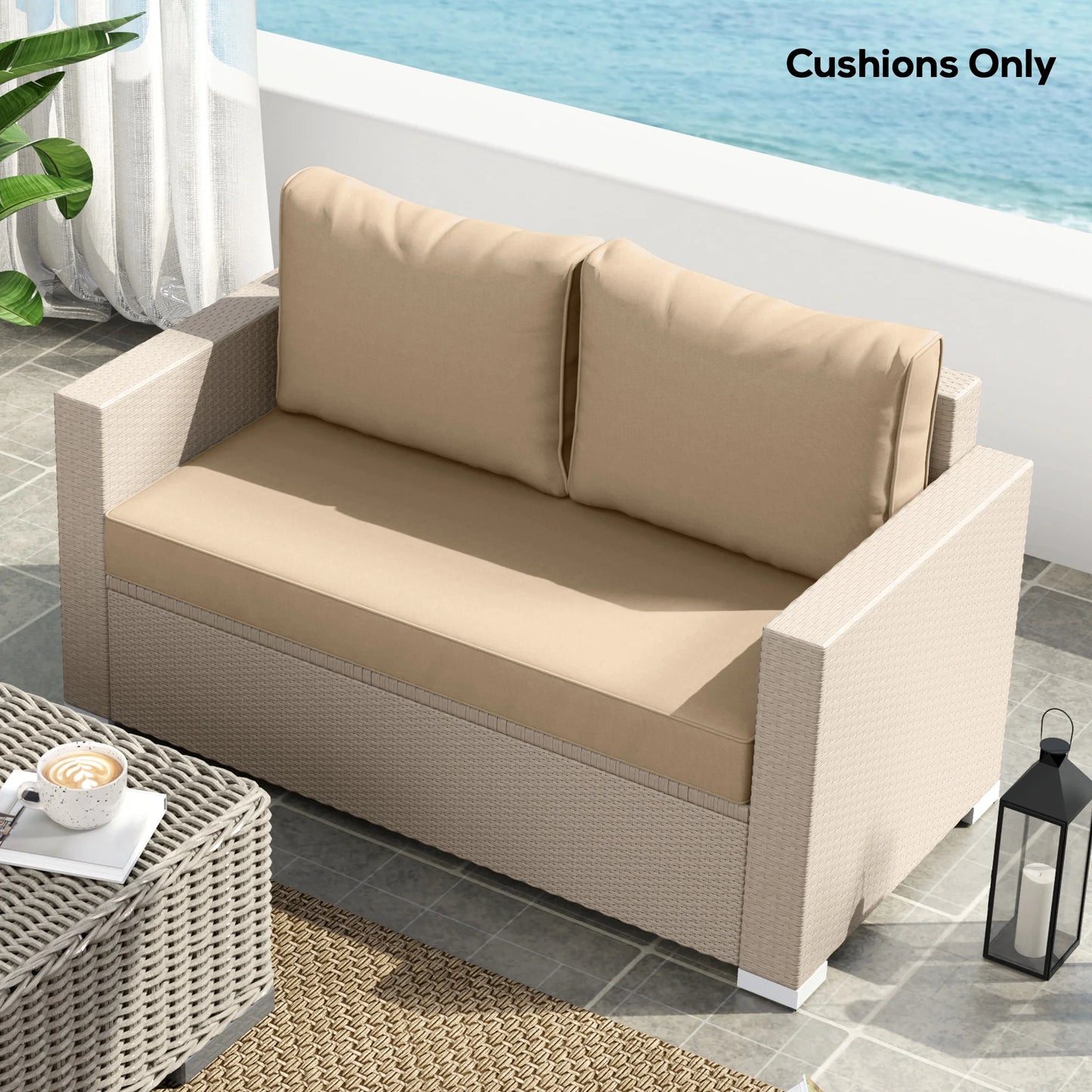 Outsunny 2 Seater Patio Furniture Cushions, 5 in Outdoor Loveseat Cushions with Removable Cover, Replacement Cushions for Outdoor Furniture, Beige