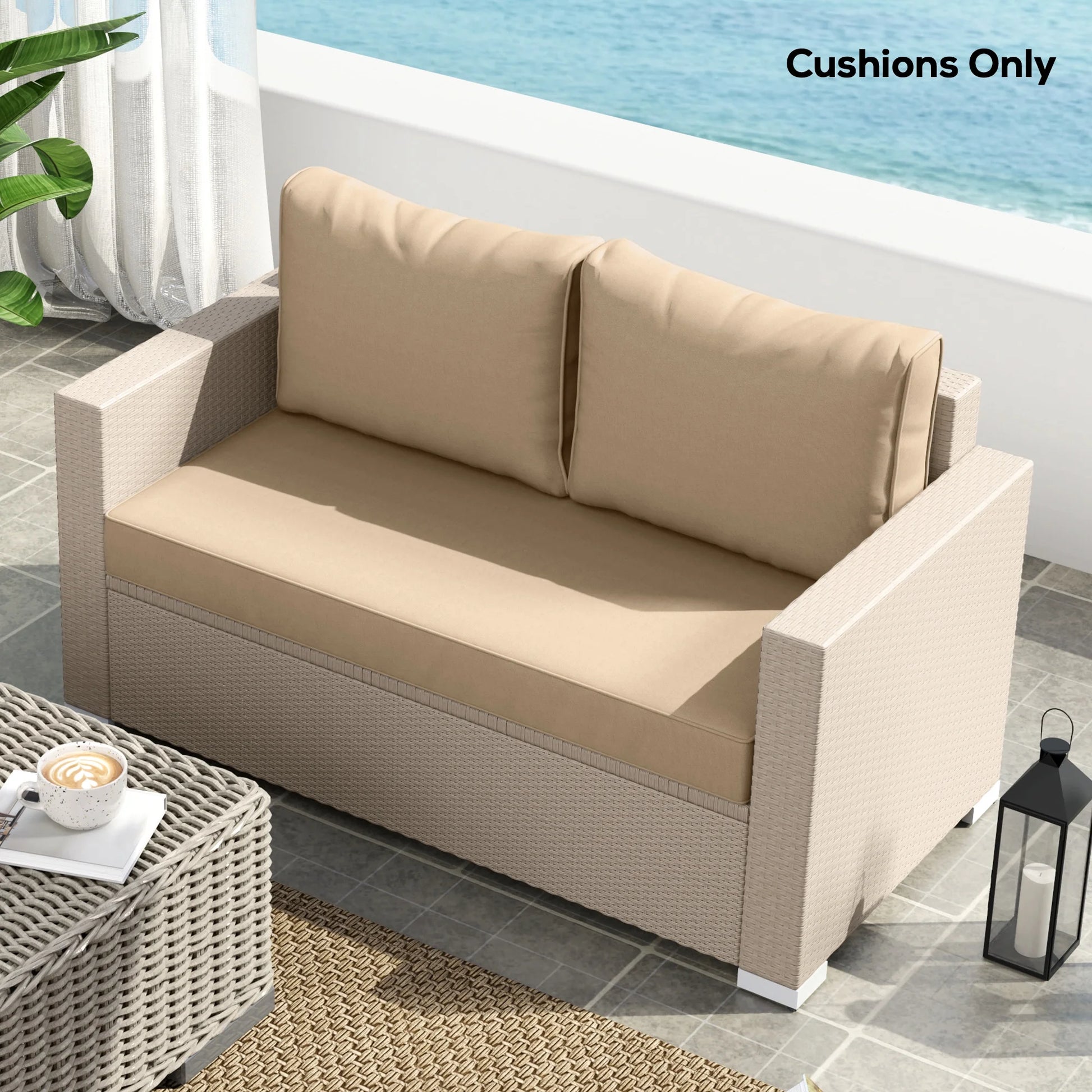 Outsunny 2 Seater Patio Furniture Cushions, 5 in Outdoor Loveseat Cushions with Removable Cover, Replacement Cushions for Outdoor Furniture, Beige