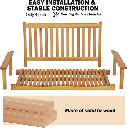 WildBreak Patio Wooden Swing, 45.7 x 24.8 x 23.6", with Hanging Chain, Heavy Duty, Natural Wood