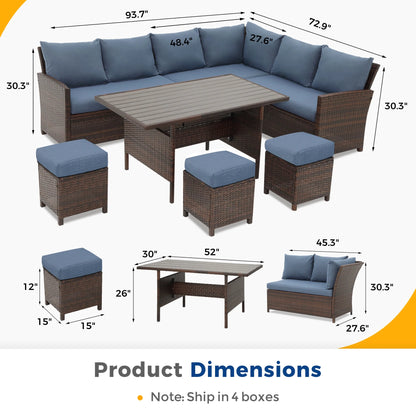 Superjoe 7 Pieces Outdoor Patio Furniture Set with Ottoman, Blue