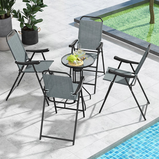 Gymax 4 PCS Patio Bar Chair Folding Bar Height Metal Frame w/Footrest Garden Blue