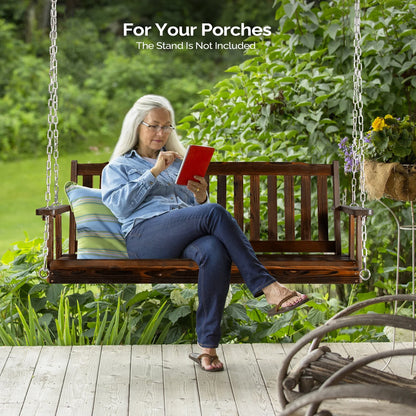 VINGLI Heavy Duty 880 LBS 4 FT Patio Wooden Porch Swing with Upgraded Adjustable Chains, Rustic