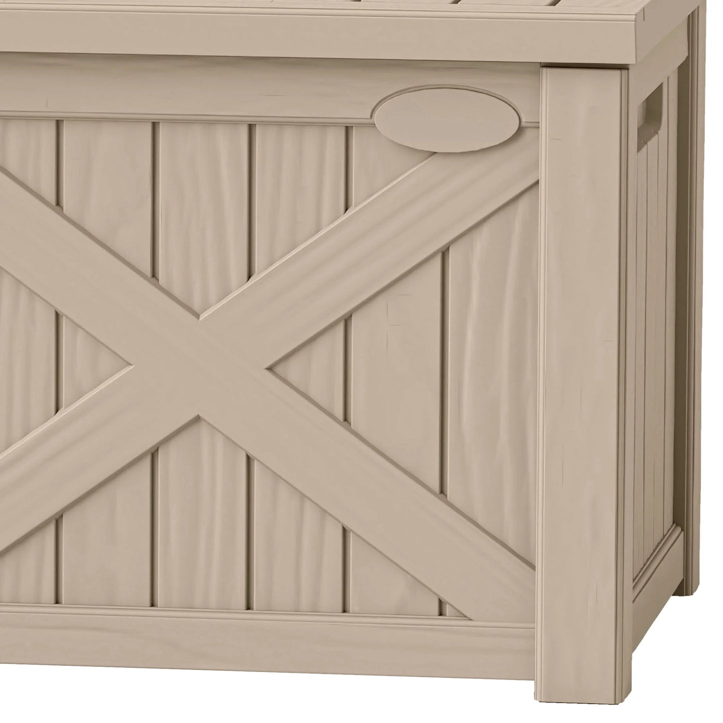 Uforic Outdoor 120 Gallon Large Resin Deck Box, Outdoor Storage Boxes with X-Shaped Front, for Patio Garden, Waterproof & Lockable, Light Brown