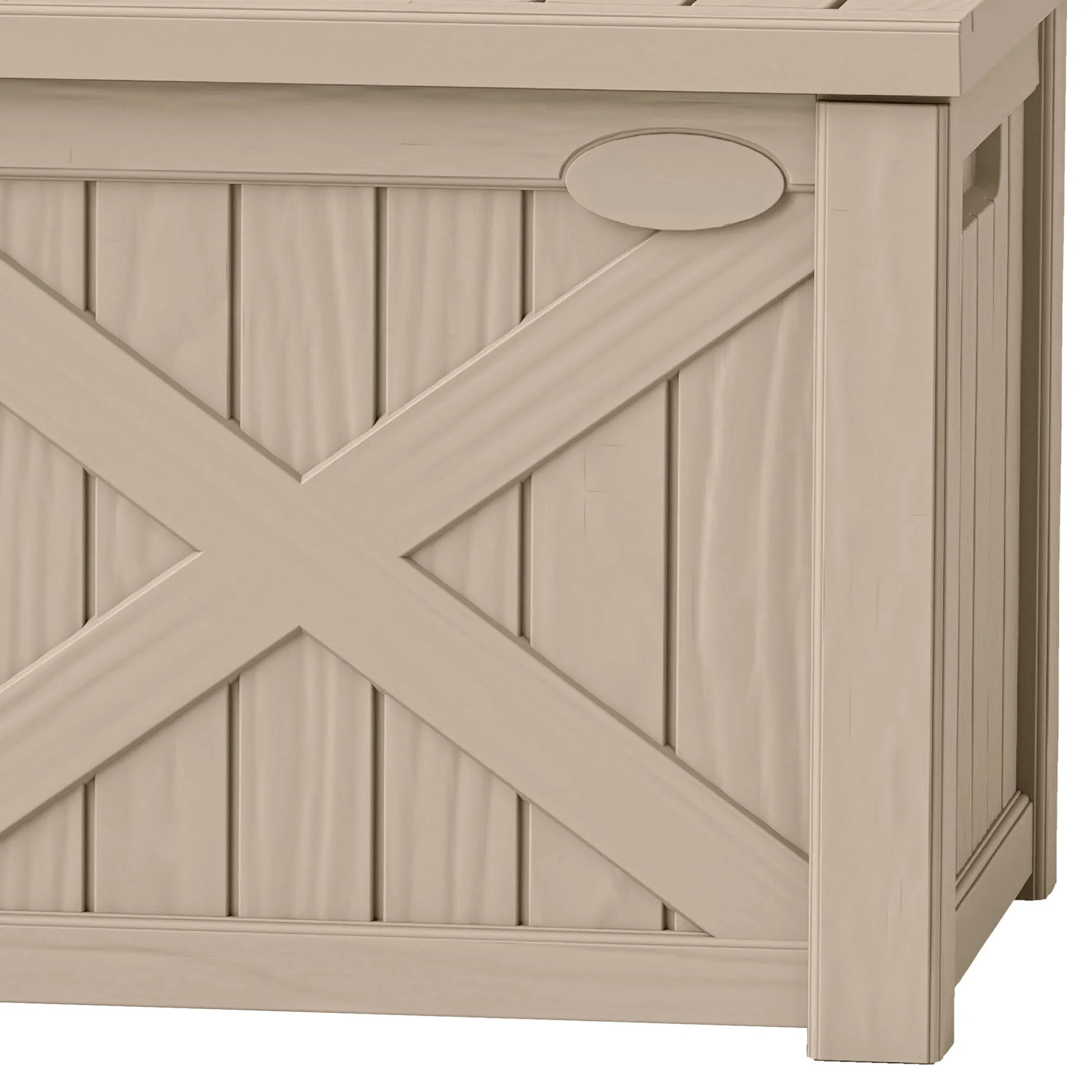 Uforic Outdoor 120 Gallon Large Resin Deck Box, Outdoor Storage Boxes with X-Shaped Front, for Patio Garden, Waterproof & Lockable, Light Brown