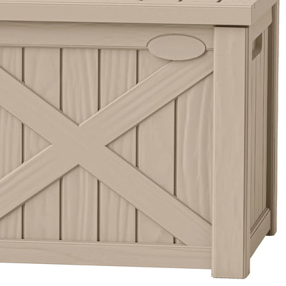 Uforic Outdoor 120 Gallon Large Resin Deck Box, Outdoor Storage Boxes with X-Shaped Front, for Patio Garden, Waterproof & Lockable, Light Brown